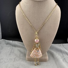 Vintage Ellie’s Belle Necklace Gold French Doll Diva Rhinestone Charm 30” picture