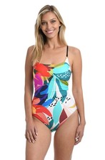 La Blanca Womens Rouched Mio One Piece Swimsuit, Multi Electric Shore Size 6 picture