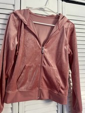 Pink Velour 2-Piece Tracksuit Set Zip Hoodie Jogger Pants Size Small Pockets picture