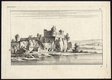 Antique Master Print-LANDSCAPE-CASTLE-MANOR-RIVER EDGE-Anonymous-ca. 1700 picture