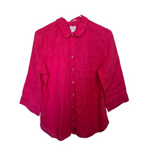 Chico's No Iron Fresh Chic Linen Top Women's 1 (8/10) Fuchsia Solid Button Front picture