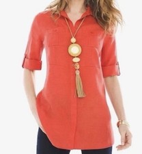 Chico's Red Orange No Iron Pocket Linen Blouse Women's Size 3 (US size XL)  New picture