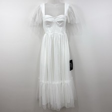 Lulus Dreamy Celebration Midi Dress White NWT Bridal Babydoll Angelcore Ethereal picture