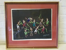 Vintage Gouache Painting African Art of Tribal Battle Framed Signed Ephycien picture