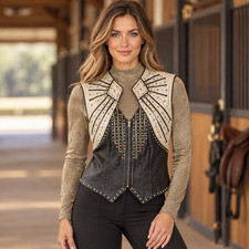 Silver Mesa Leather Show Vest Rhinestone L and Gold Lurex Top M Western Glam picture