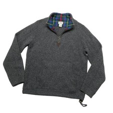 L.L. Bean Sweater Mens L Gray Lambswool 1/4 Zip Mock Neck Kangaroo Pocket Warm picture