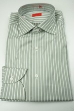 Isaia Taupe White Striped Long Sleeve Cotton Dress Shirt 15.5/39 NEW picture