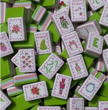 GRINCHMAS Lime Green Engraved 4 Layer American Mahjong 160 Tiles Set US SELLER picture