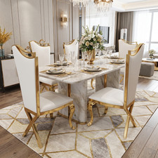 Luxury 2Set Of White Faux Leather Dining Chairs High Back Stainless Steel Chairs picture