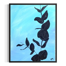 Original Abstract Botanical 11x14 Signed Acrylic Canvas Blue Painting Home Decor picture