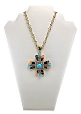 Vintage KENNETH J LANE Rhinestone Cabochon Maltese Cross Pendant Necklace Signed picture