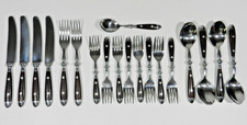 Williams Sonoma Cafe Bois Stainless Flatware Brown Woodgrain Bistro 19 Piece picture