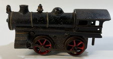 Antique Tinplate Wind-Up Clockwork Steam Locomotive Train Red Wheels w/ Key picture