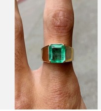 4Ct Certified Natural Green Emerald Engagement Gift Men's Ring 14k Solid Gold picture