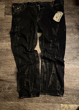True Religion World Tour Men's Straight Fit Black Denim Jeans Cotton Mid Rise picture