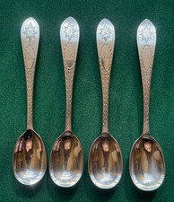 Antique Solid Silver Feather Edged Crested Egg Spoons picture