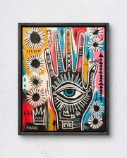 Faris Original Acrylic 11x14 Expressionist Hamsa Eye Hand Painting Signed Canvas picture