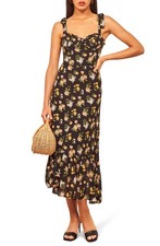 Reformation Nikita Midi Dress Cottage Garden Black w/ Floral Print Size 0 picture