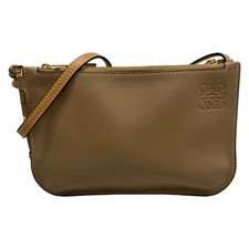 LOEWE Gate Double Zip Pouch Beige Brown Leather Shoulder Bag picture