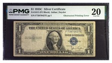 1935 C Silver Certificate Obstructed Printing Error $1 PMG 20 Very Fine RARE picture
