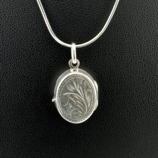 Vintage Marsala 925 Sterling Silver Engraved Oval Locket Necklace 18” picture