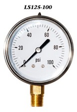  Pressure Gauge 0-100 PSI, Liquid Filled 2.5” Stainless Steel  1/4