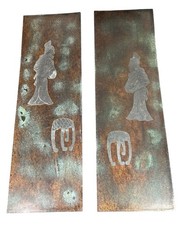 2 VTG MCM Solid Brass Door Panels 63x20 Asian Scholar & Elephant Figure Signed picture