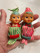 HTF Vintage Christmas Knee Huggers Ornaments Blue Hair Striped Made in Japan picture
