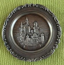 9” Pewter Plate Schloss Neuschwanstein Castle King Ludwig II Bavaria 1845-1886 picture