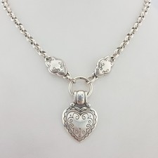 BRIGHTON 'Blaire' Necklace Puffy Heart Reversible Scrollwork Silver Plate 20
