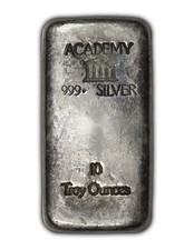 Vintage Academy 10 oz .999 Fine Silver Poured Loaf Bar picture