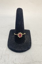 14K Yellow Gold Ruby and Diamond Sunburst Halo Ring Size 7.25 picture