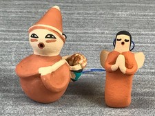 Vintage Jemez Pueblo NM Clay Terracotta SANTA & ANGEL Ornaments Signed BTG BGT picture