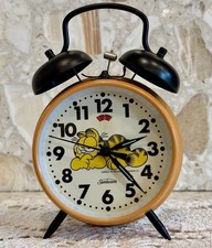 Working✨VTG 1978 GARFIELD Sunbeam Wind-Up Double Bell Alarm Clock Orange MINT picture