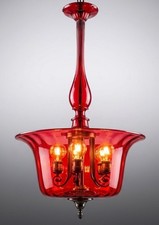 1950s Mid-Century Italian Murano Red Glass Hanging Pendant Light Chandelier picture