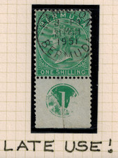 Bermuda 1893 SG 11 1/- Green Lower Margin & Control P 14 x 12 1/2 LATE USE 1951 picture