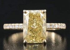 14K 3.29 CTW Lab Grown Diamond Ring With Vivid Yellow Center Stone IGI Report picture