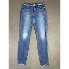 Maurices High Rise Skinny Jeans Womens Medium Long Blue Frayed Hem Distressed picture
