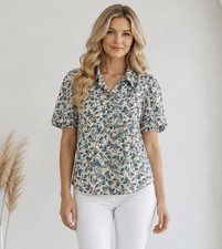 Allegra K Womens Floral Short Sleeve Top Size Medium Feminine Fall Chic picture