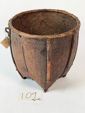 Antique Double Woven Thai Hill Tribe Gathering Basket Rattan Handle Lei Mei picture