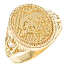 10k or 14k Solid Yellow Gold Zodiac CZ Ring - Taurus picture