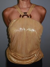 NWT BCBG Max Azria Glam Metallic Gold Ruched Halter Top picture
