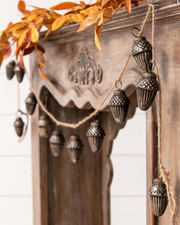 NEW PRIMITIVE FARMHOUSE FALL GLASS ACORN GARLAND 12 Acorns w/ 71