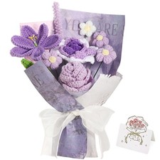 HEALDOT Handmade Crochet Flower Bouquet - Purple Tulip Rose Lavender picture