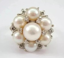 Natural Pearl 2.80Ct Round Cut Vintage Estate Cluster Ring 14K White Gold Plated picture
