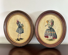 Antique Victorian Style Needlepoint Two Wall Art In Oval Wooden Frame Vintage picture