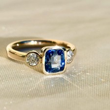 3.00 Ct Cushion Cut Natural  Blue Sapphire &Diamond Wedding Ring 14K Yellow Gold picture
