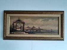 Emo Mazzetti (1870 - 1955) Oil Painting on Panel Italian Landscape Harbor Scene picture