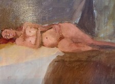 Stunning Female Oil Painting Reclining Nude Form on Wood picture