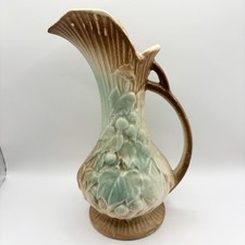 Vtg Mid-Century McCoy Pottery Ewer Pitcher Vase Grapes Brown Green picture
